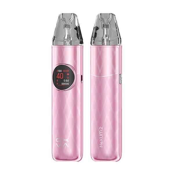 Shiny Pink OXVA NeXlim 2 Pod Vape Kit on a White Background.