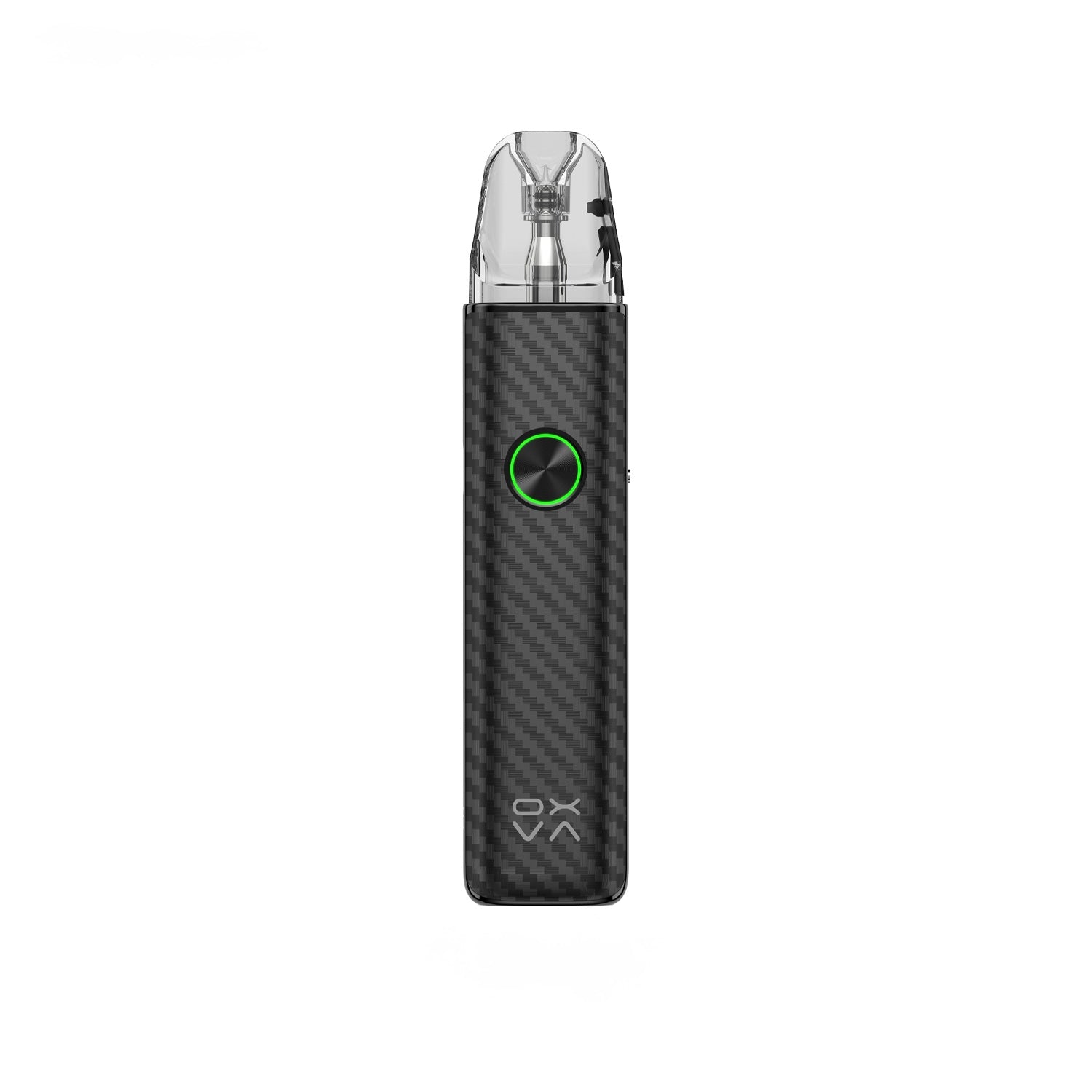 OXVA Xlim 4 Pod Vape Kit in Black Carbon on a White Background.