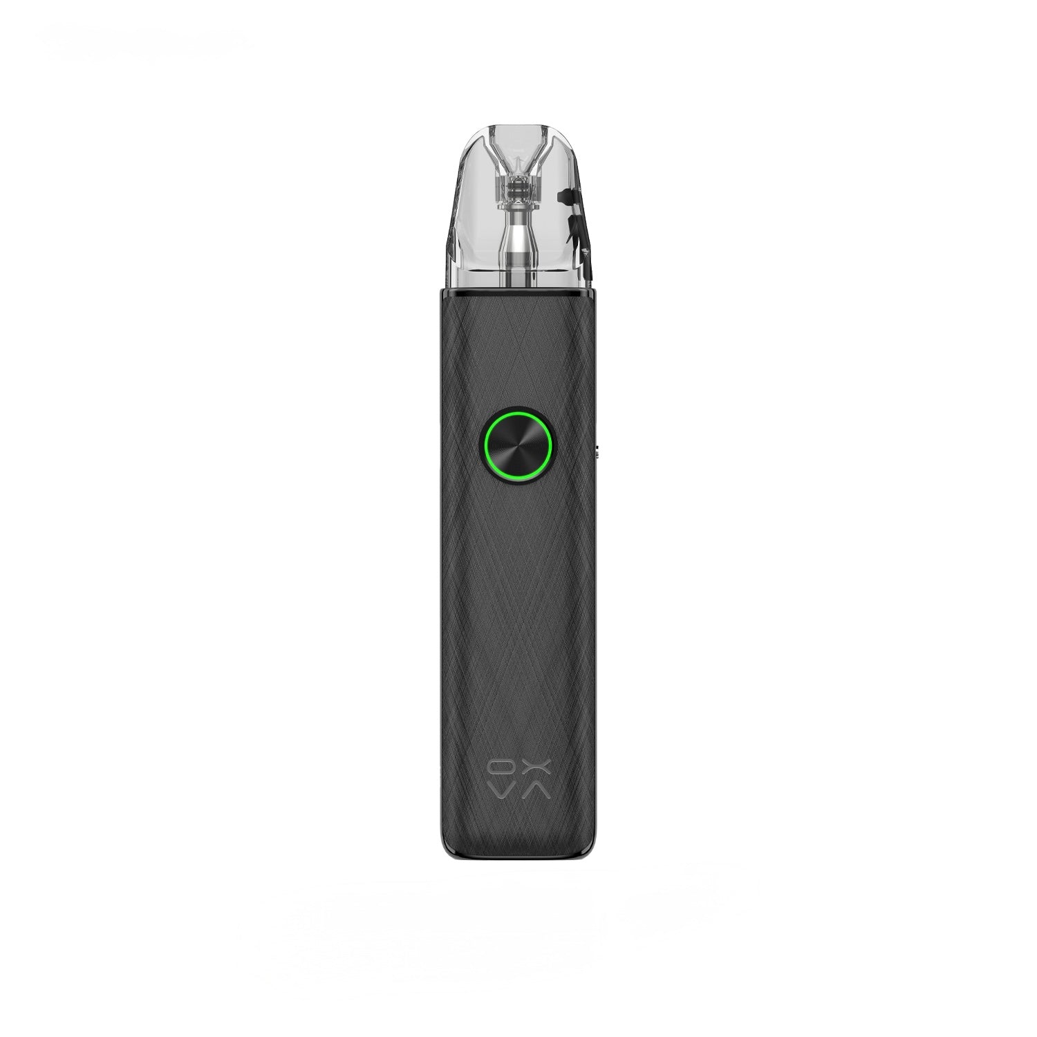 OXVA Xlim 4 Pod Vape Kit in Silken Black Leather on a White Background.