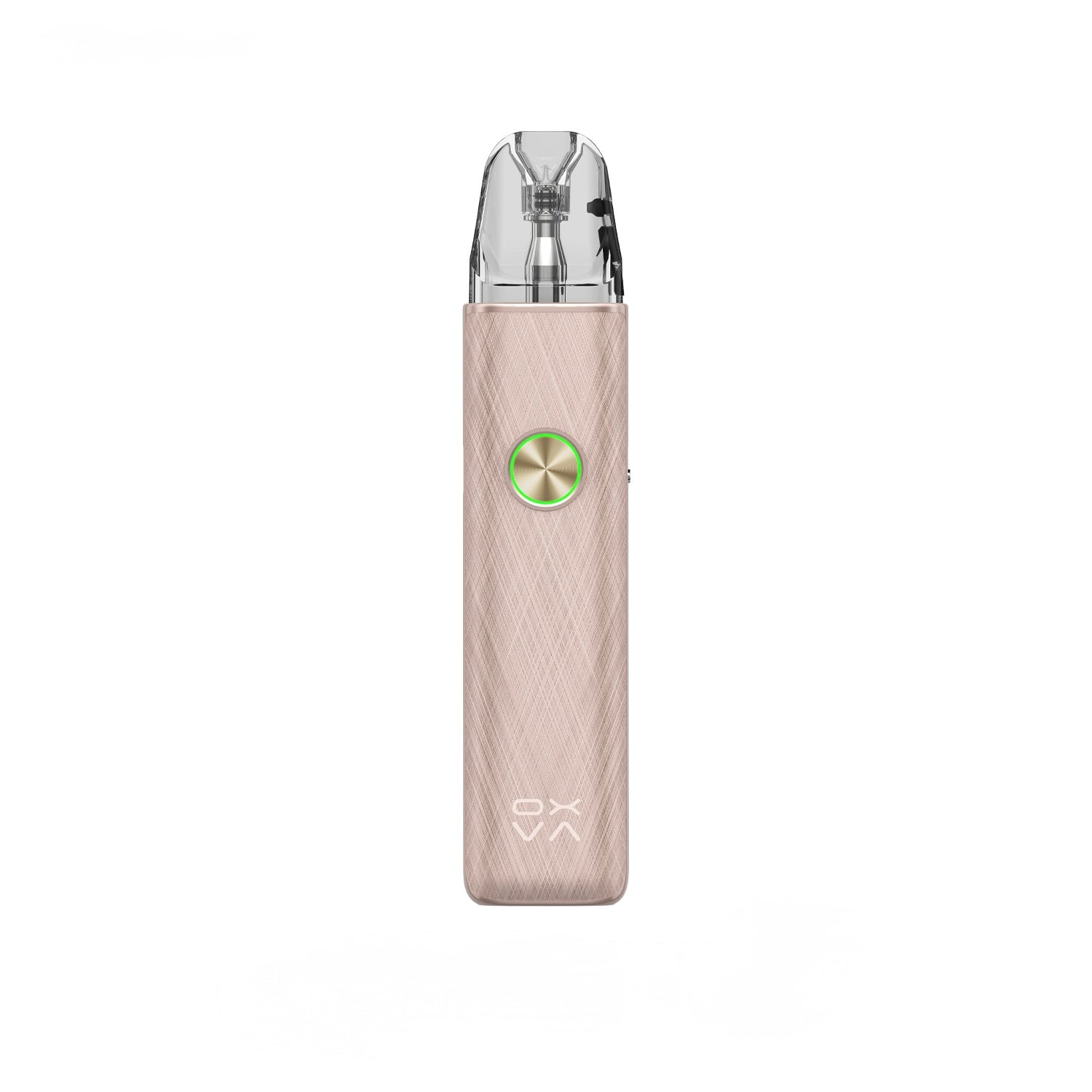 OXVA Xlim 4 Pod Vape Kit in Silken Champagne Leather on a White Background.