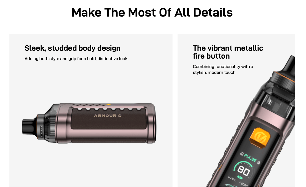 Vaporesso Armour G Pod Vape Kit Details Graphic.