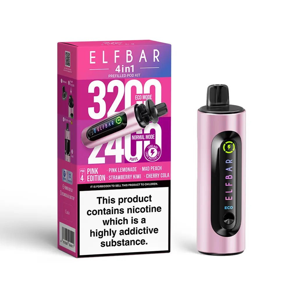 ElfBar 4 in 1 Pod Vape Kit Pink Edition available from the online vape shop Vape Town UK