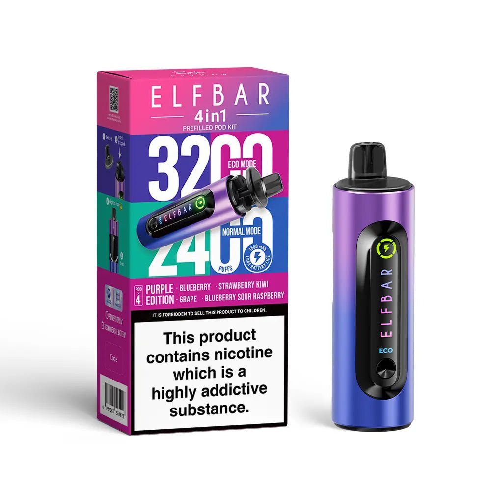 ElfBar 4 in 1 Pod Vape Kit Purple Edition available from the online vape shop Vape Town UK