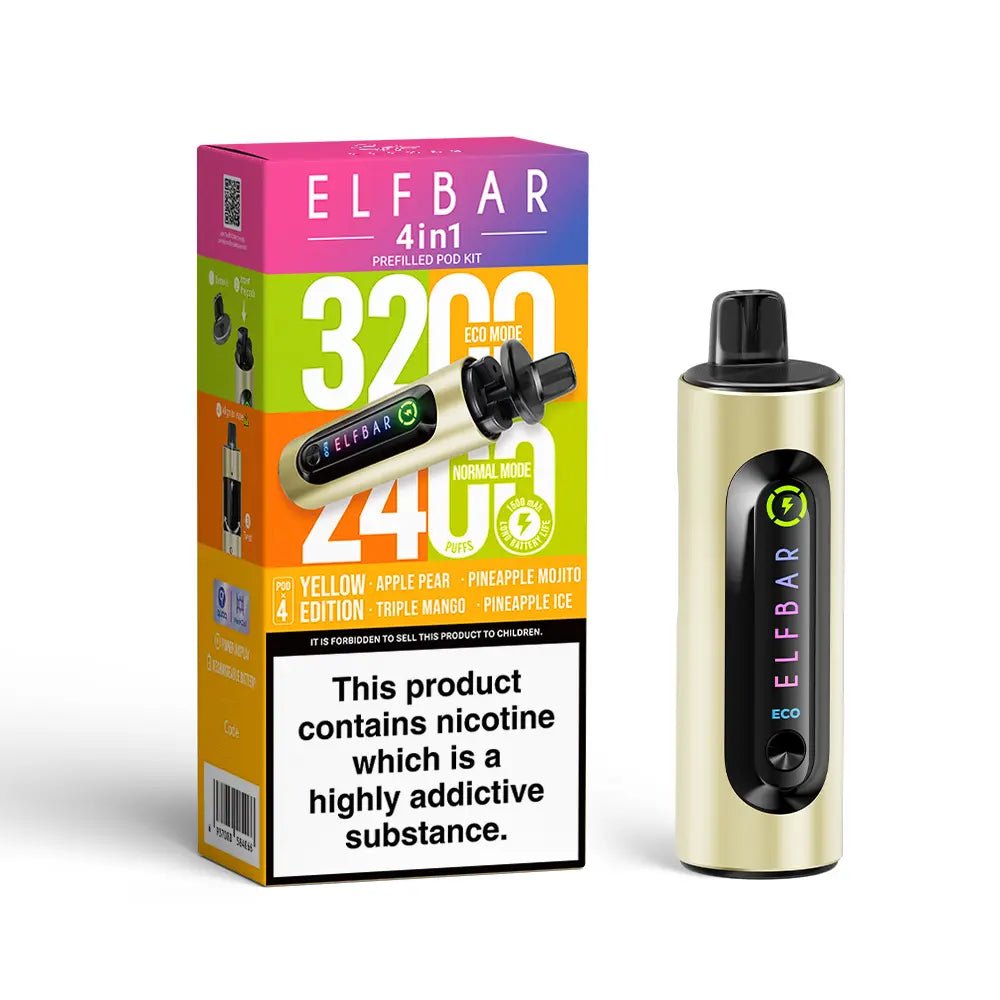 ElfBar 4 in 1 Pod Vape Kit Yellow Edition available from the online vape shop Vape Town UK