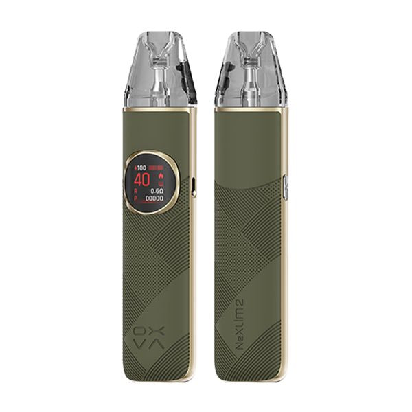 Green Leather OXVA NeXlim 2 Pod Vape Kit on a White Background.