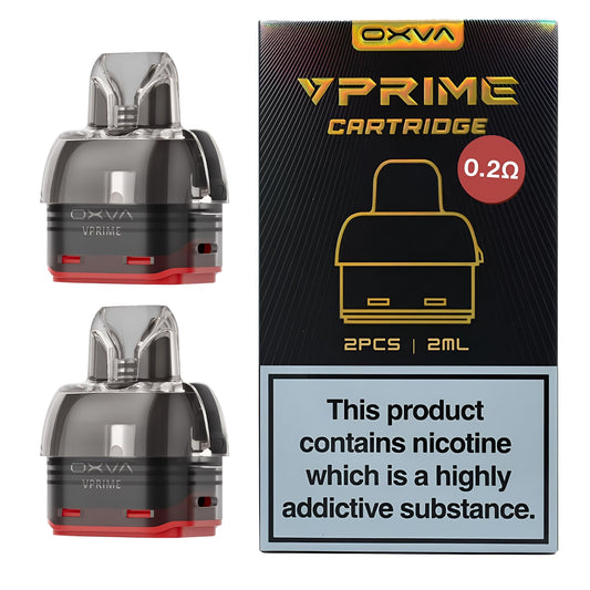 OXVA VPRIME Replacement Pod Cartridge in 0.2ohm on a White Background.