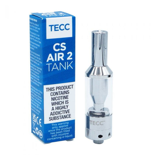 TECC CS Air 2 Tank and Packaging on a White Background. Vape Town UK